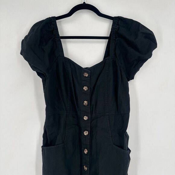 Madewell Linen-Cotton Puff-Sleeve Button Down Mini Dress Black Size 12 - Picture 3 of 12